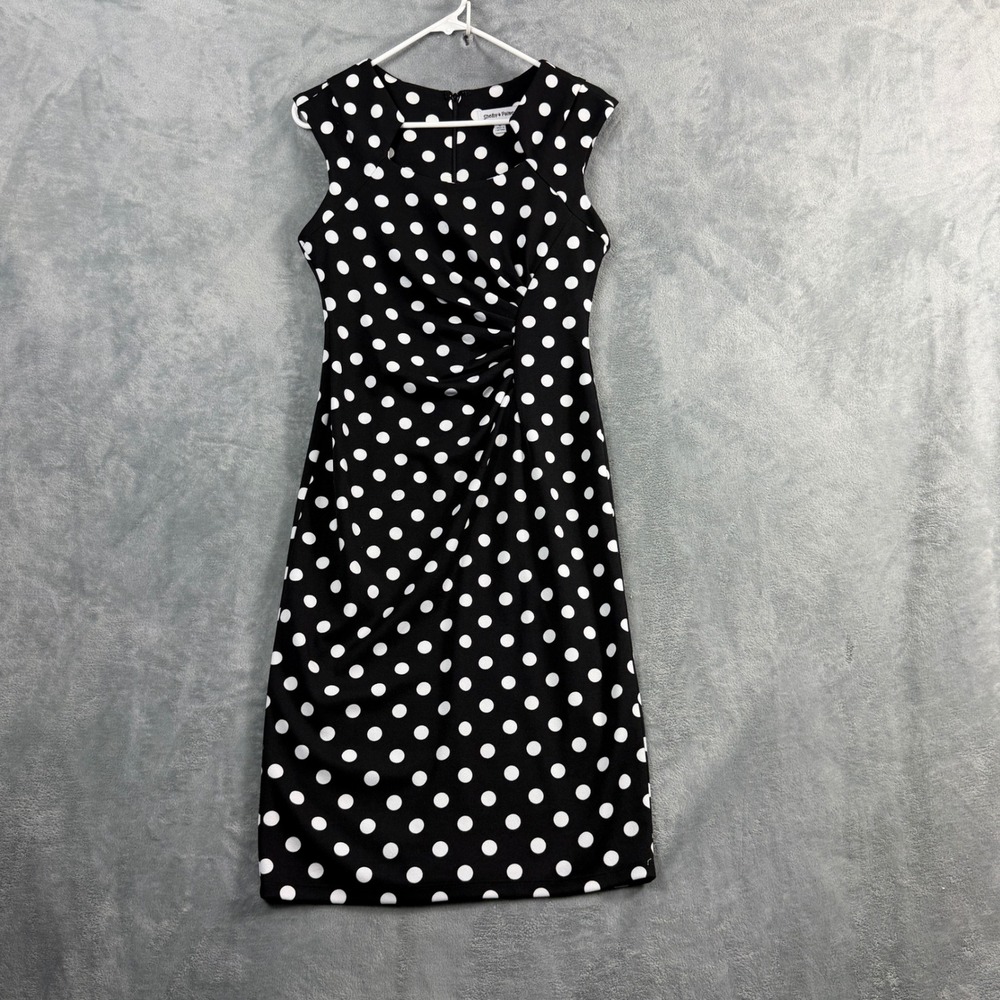 Shelby & Palmer Womens 6 Black Polka Dot Ruched Sheath Dress Office Siren Boho